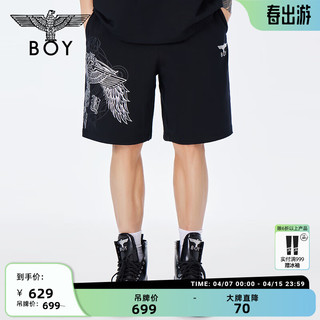 BOY LONDON春夏24男女同款休闲裤烫金老鹰翅膀印花短裤N14984 银色 M