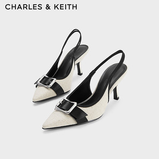 CHARLES&KEITH24夏气质尖头金属扣高跟包头凉鞋CK1-60361511 粉白色Chalk 39