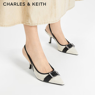 CHARLES&KEITH24夏气质尖头金属扣高跟包头凉鞋CK1-60361511 粉白色Chalk 39