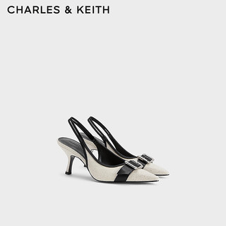 CHARLES&KEITH24夏气质尖头金属扣高跟包头凉鞋CK1-60361511 粉白色Chalk 39