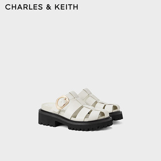 CHARLES&KEITH24春季复古镂空厚底罗马穆勒拖鞋CK1-70580223 粉白色Chalk 39