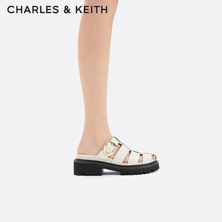 CHARLES&KEITH24春季复古镂空厚底罗马穆勒拖鞋CK1-70580223 粉白色Chalk 39