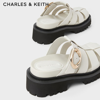 CHARLES&KEITH24春季复古镂空厚底罗马穆勒拖鞋CK1-70580223 粉白色Chalk 39