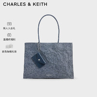 CHARLES&KEITH24夏大容量褶皱手提托特包腋下包女CK2-30782346 Denim Blue深牛仔蓝色 XL