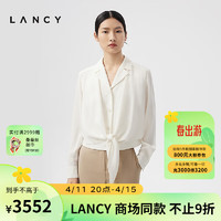 朗姿/LANCY2024春季奶白色桑蚕丝通勤衬衫下摆打结系带高级感 白色 L