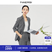 娜尔思(NAERSI)外套一粒扣混纺西装领西装七分袖上衣2024春夏 柔灰色 M