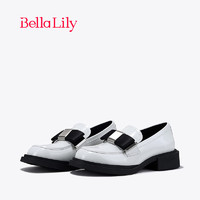 Bella Lily2024春季牛皮气质乐福鞋女上班JK小皮鞋小白单鞋子 米白 38
