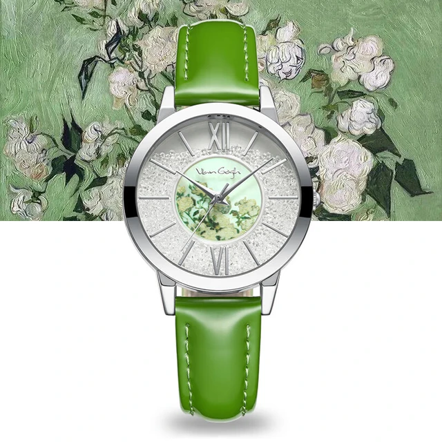 梵高（VAN GOGH） 女士艺术石英腕表牛皮表带时尚手表 臻彩系列 臻彩白玫瑰FLS-1819
