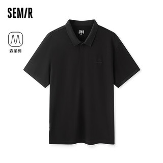 森马（Semir）森柔棉|POLO衫男2024夏季简约通勤风上衣半开襟 黑色90001 185/100A/XXL