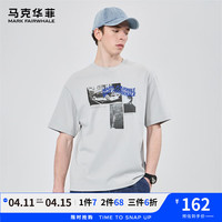 马克华菲【纯棉】印花短袖休闲T恤T2024夏季舒适圆领透气男士体恤 005浅灰 L