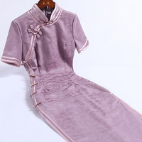 戚薇改良紫色旗袍女夏季年轻款气质高端2024年短袖日常连衣裙 紫色 L
