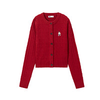 SPAO韩国同款2024年春季女士小熊刺绣开衫毛衣SPCKE12G51 红色 165/88A/M