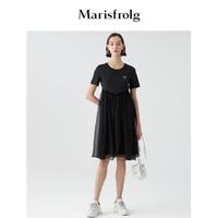 Marisfrolg 玛丝菲尔 圆领修身网纱拼接桑蚕丝连衣裙夏季裙子连衣裙女夏