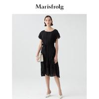 限尺码：Marisfrolg 玛丝菲尔 肌理条纹荷叶边连衣裙夏季裙子连衣裙女夏
