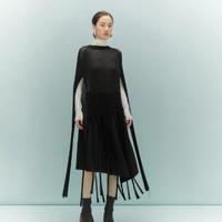 ZHUCHONGYUN 2023年秋款原创设计时髦单品流苏披肩黑色无袖毛针织衫女