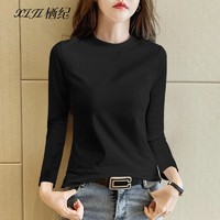 栖纪 纯色半高领打底衫女春秋冬洋气长袖t恤中领修身内搭上衣 黑色【纯棉 半高领】 L (96-105斤)