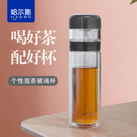 HAERS 哈尔斯 玻璃杯男女士茶水分离杯双层隔热透明泡茶水杯子便携随手杯280ml 白色280ml