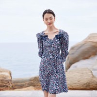 VERO MODA 蝴蝶结泡泡袖松紧收腰连衣裙