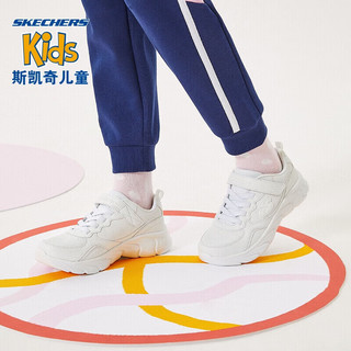 Skechers斯凯奇童鞋女童男童小白鞋校园魔术贴大童运动鞋休闲跑鞋302615L WHT白色 33