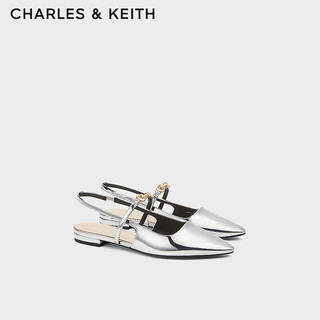 CHARLES&KEITH24夏法式尖头平底玛丽珍包头凉鞋CK1-70920144 Silver银色 38