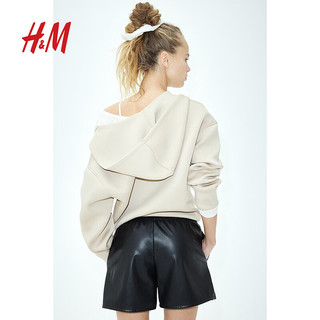 H&M2024夏季女装涂层面料潮流时尚简约风松紧腰短裤1232131 黑色 155/64