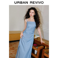 URBAN REVIVO 女装高级感气质开衩褶皱牛仔连衣裙 UWG840148 浅蓝 L