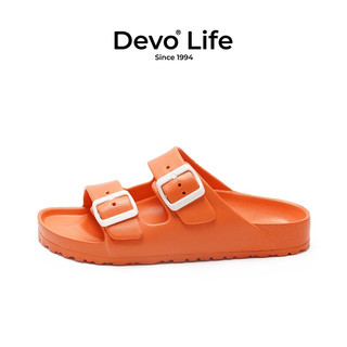 Devo Life的沃男女同款凉拖EVA一字拖鞋外穿夏季防水海边沙滩鞋1618 橙色EVA 36