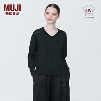 无印良品（MUJI） 女式 防紫外线麻混V领毛衣 长袖 针织衫 女款 防晒衣 BA1OHA4S 黑色 XL 165/92A