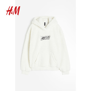 H&M 女装上衣冬季休闲大廓形图案连帽衫1173041 奶油色/米奇老鼠 155/80