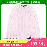 TOMMY HILFIGER 香港直发Tommy Hilfiger女士毛衫细麻花纹圆领粉红色时尚休闲