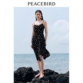 限尺码：PEACEBIRD 太平鸟 夏季时尚不对称印花吊带裙女优雅气质出游风