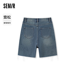 森马（Semir）森柔牛仔森马牛仔裤女毛边个性潮2024夏季宽松短裤 牛仔蓝灰88401 25