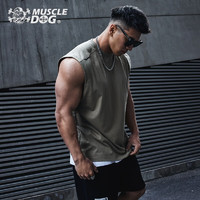 Muscledog肌肉狗 运动背心男士夏季潮流纯色休闲百搭宽松圆领宽肩工字背心训练衣服上衣 灰绿色 XL