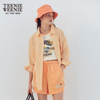 Teenie Weenie【泡泡纱】小熊2024年夏季条纹衬衫长袖衬衣时尚 橙色 165/M