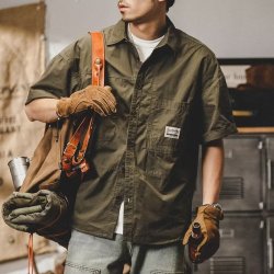 杜里尼美式复古工装短袖衬衫