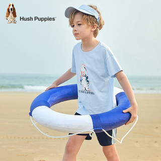 暇步士（Hush Puppies）童装儿童恤男童女童夏季男女大童时尚印花短袖圆领衫 冰晶蓝 120cm