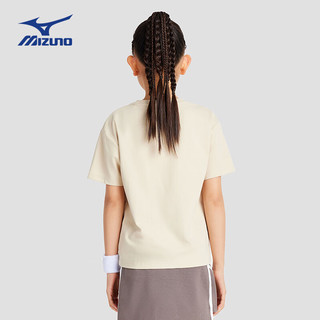 美津浓（MIZUNO）儿童短袖2024夏季圆领运动透气T恤中大男女孩童   浅杏色 150cm