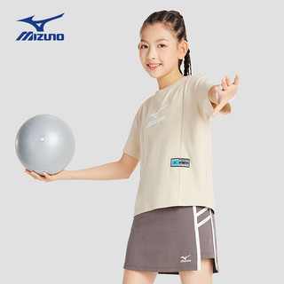 美津浓（MIZUNO）儿童短袖2024夏季圆领运动透气T恤中大男女孩童   浅杏色 150cm