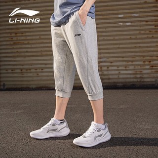 LI-NING 李宁 运动裤男七分裤夏季新款棉质男子透气运动休闲裤 花灰硬币灰 XXL