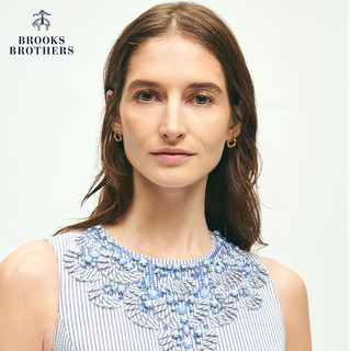 布克兄弟（BrooksBrothers）女士24春夏重工串珠泡泡纱竖条纹连衣裙 4003-深蓝色 6