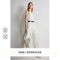 欧时力 a字无袖连衣裙2024新夏长款小黑裙白裙腰带 米白 XS