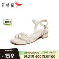 红蜻蜓 高跟凉鞋女2024夏季法式一字带粗跟气质凉鞋 WLK24082米色37