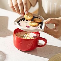 【摩登主妇&樱桃小丸子】陶瓷马克杯带盖早餐杯高颜值牛奶杯