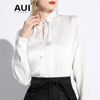 AUI白色新中式衬衫女2024春季提花设计感高级上衣小众修身衬衣 白色 XL
