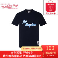 mitchell & ness 短袖男 NBA聯名T恤男魔術湖人勇士隊 MN男女棉半袖男士運動T恤 湖人隊黑色-大LOGO XL