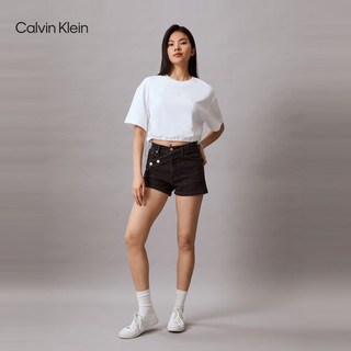 Calvin Klein Jeans24春夏女简约字母抽绳下摆宽松短款针织短袖卫衣J223330 YAF-月光白 L