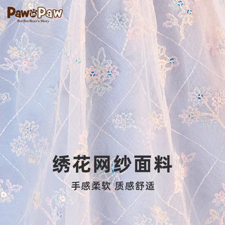 PawinPaw卡通小熊童装24年夏女童网纱绣花连衣裙 Blue蓝色/50 130