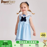 PawinPaw卡通小熊童装24年夏女宝学院风蝴蝶结连衣裙学院风 Blue蓝色/50 090