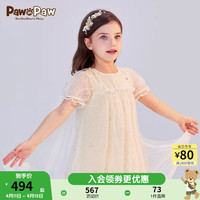 PawinPaw卡通小熊童装24年夏女童网纱绣花连衣裙 Yellow黄色/30 120