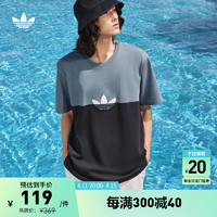 adidas 阿迪达斯 三叶草男装居家纯棉拼接运动上衣圆领短袖T恤 黑色/蓝 S(参考身高:173~178CM)